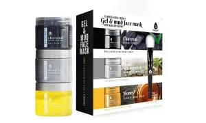 3-Pack 15-Minute Facial Therapy Mud Face Mask with Mask Applicator for Hydrating & Revitalizing Skin - Includes Dead Sea Minerals, Honey Mask, and Charcoal