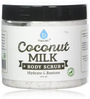 Coconut Milk Body Scrub 14oz, with Dead Sea Salt, Almond Oil and Vitamin E for All Skin Type, Natural Skin Care Formula Helps with Stretch Marks, Eczema, Acne and Varicose Veins