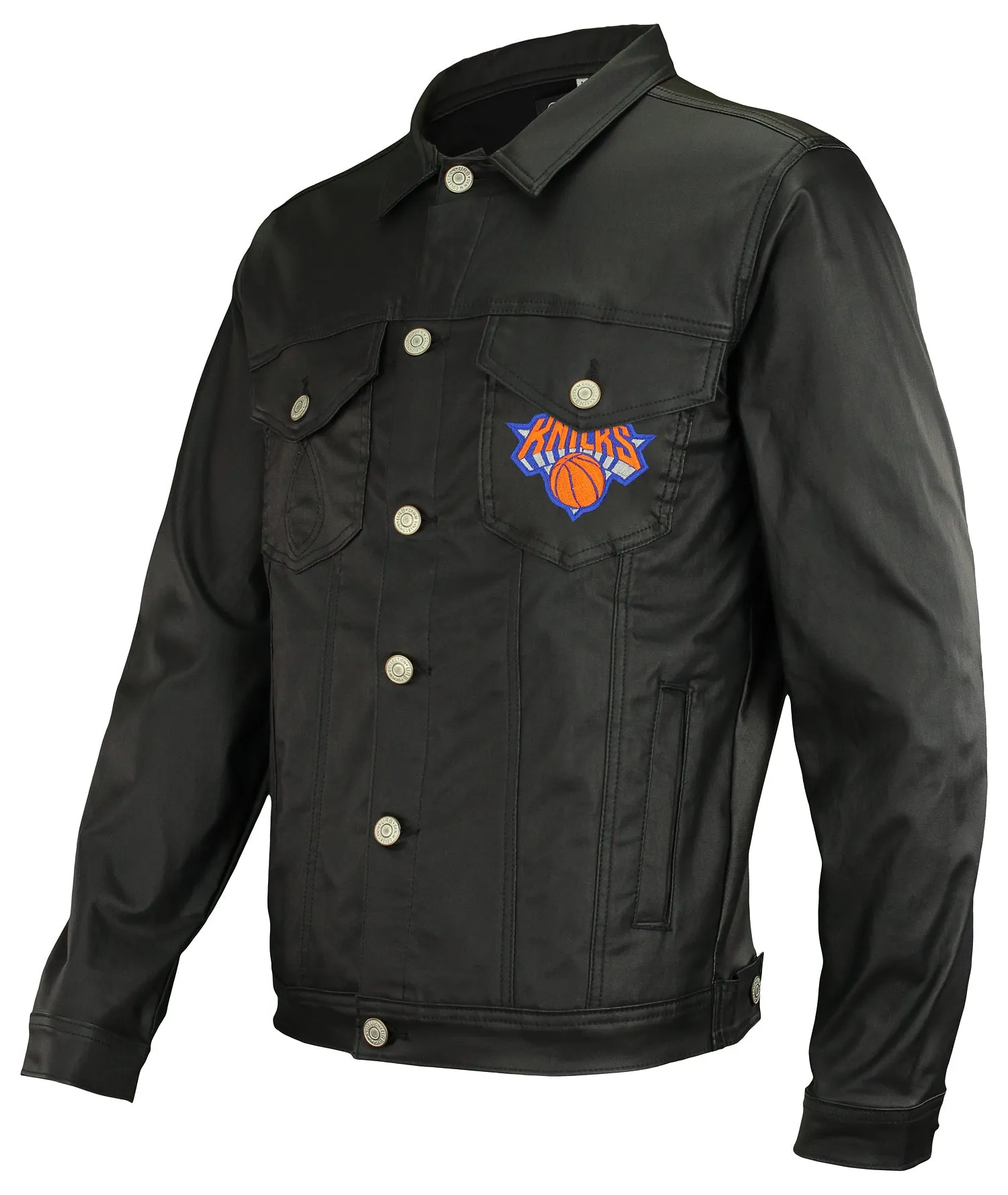 FISLL NBA Men's New York Knicks Waxed Denim Jacket, Black