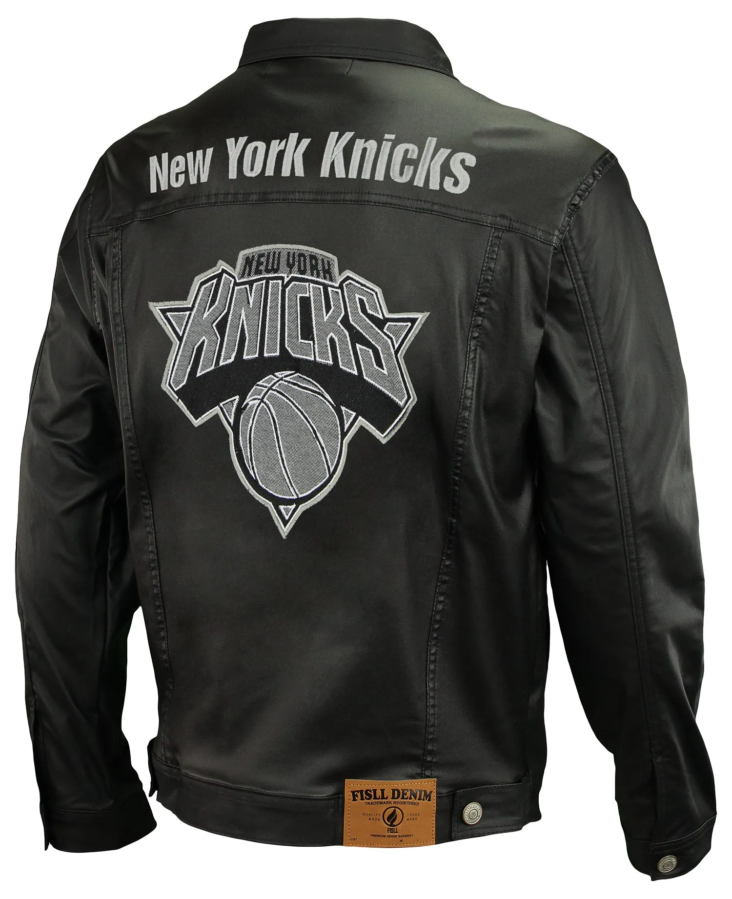 FISLL NBA Men's New York Knicks Waxed Denim Jacket, Black