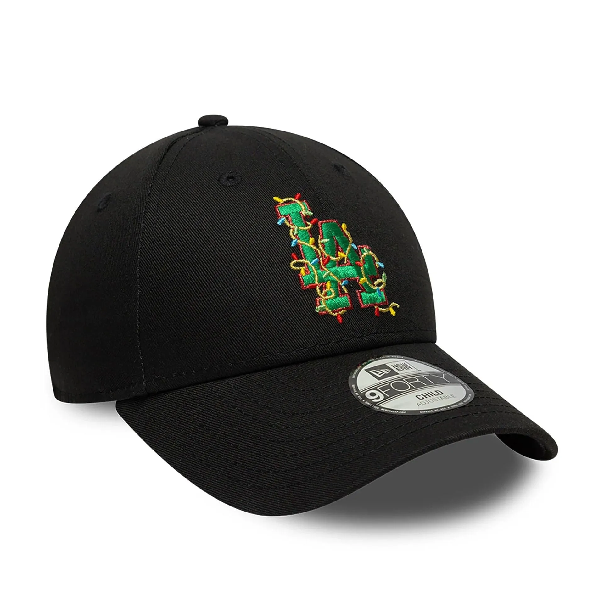 LA Dodgers Child Christmas Lights Black 9FORTY Adjustable Cap NEW ERA