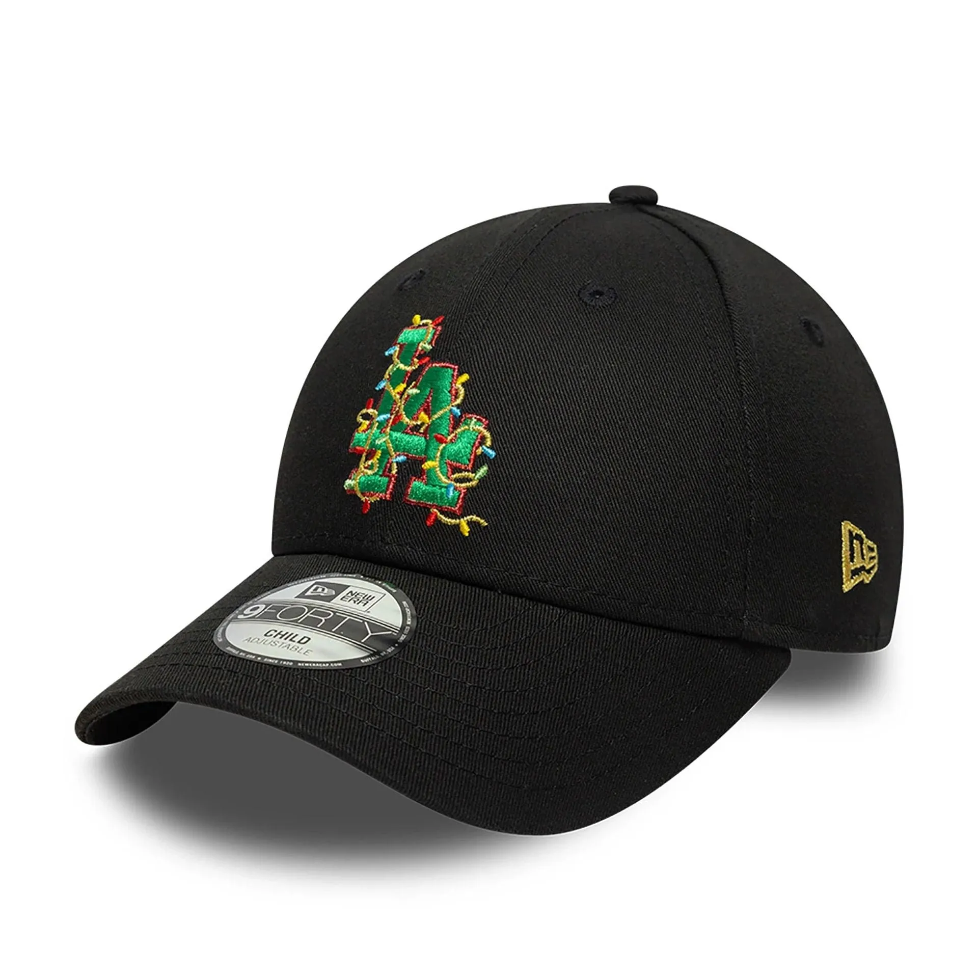 LA Dodgers Child Christmas Lights Black 9FORTY Adjustable Cap NEW ERA