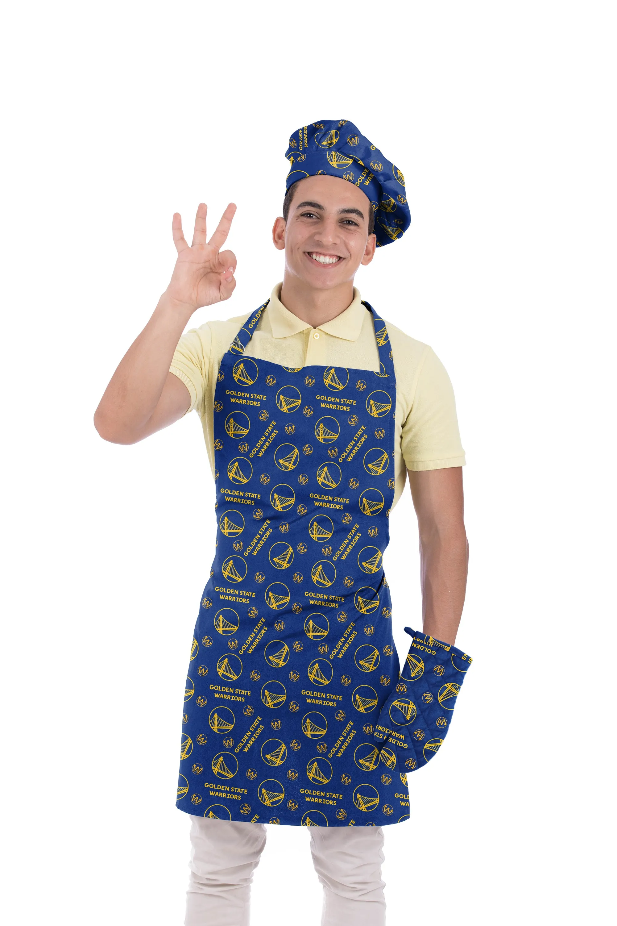 Northwest NBA Golden State Warriors Tide Scatter Print 3 Piece Chef Set