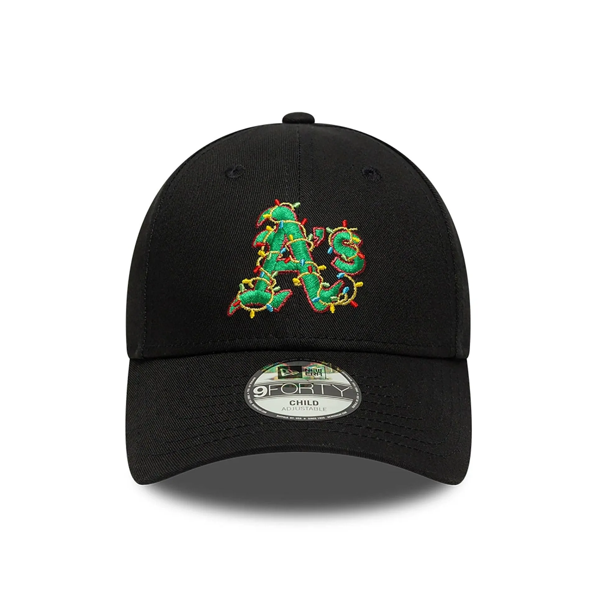 Oakland Athletics Child Christmas Lights Black 9FORTY Adjustable Cap NEW ERA